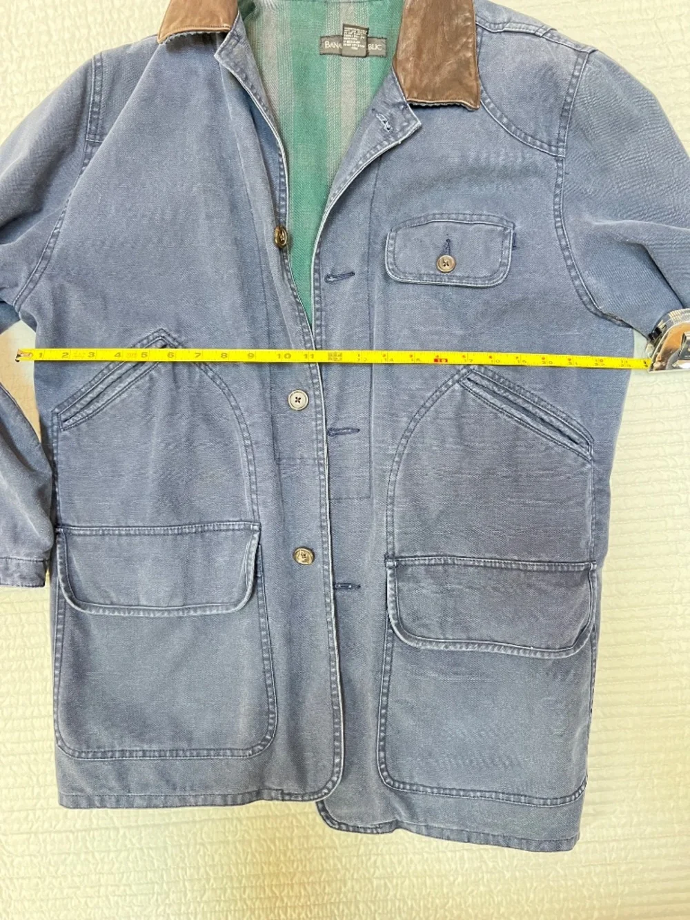 Vintage 90s Banana Republic Barn Coat Leather Collar Navy XS